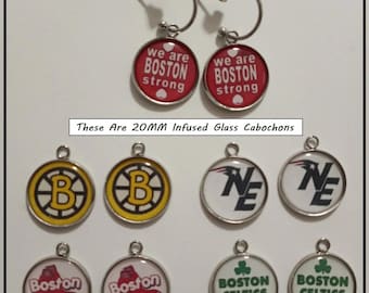 New England Earrings (5) Pairs In 1 Set Patriots Red Sox Bruins Celtic Earrings Stainless Steel Interchangeable Glass Earrings Boston Strong