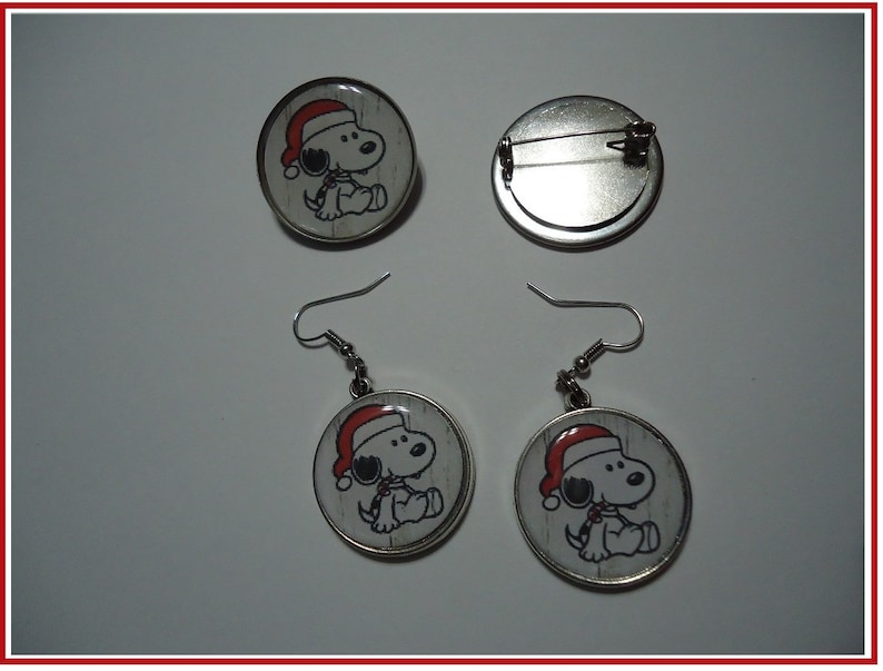 Snoopy Earrings Graphics On Both Sides Double Sided 20MM  or   1 Plus FREE 30MM Brooch  Lapel Pin With  Each Purchase Stainless Steel