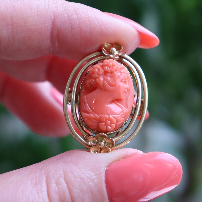 Large Coral Cameo Ring main image 1