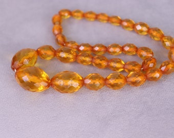 Vintage Faceted Glass Necklace  Honey Color Butterscotch 19gr