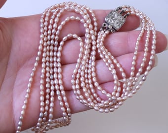 Vintage Collier Necklace Сultured Freshwater Pearl Silver Clasp 925