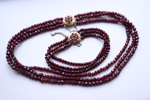 Vintage Faceted Garnet Set of Necklace / Choker a… - image 3