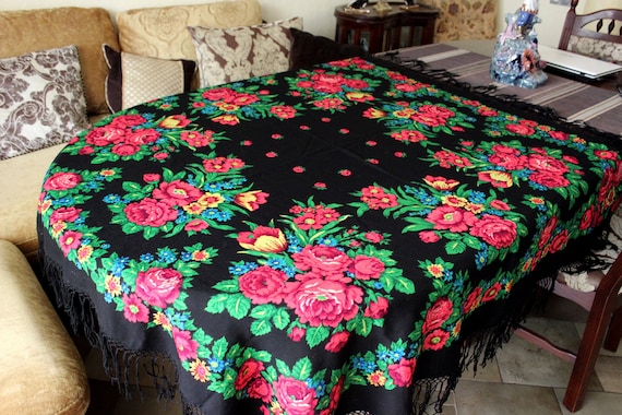 Vintage USSR Ukrainian Shawl Hustka Platok Cotton