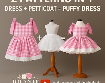 2 Patterns in 1 – Kids Puffy Plaid Dress + Petticoat PDF Sewing Pattern