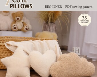 Shaped Pillow PDF Sewing Pattern Bundle | Heart, Cloud, Moon, Sun, Star (Digital Download)