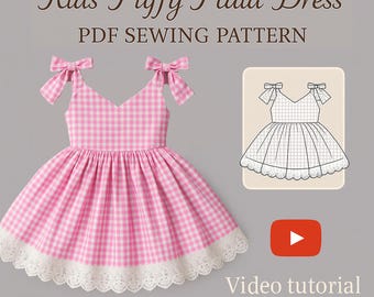 Kids Puffy Plaid Dress Sewing Pattern: Bow-Tie Straps (PDF Pattern)