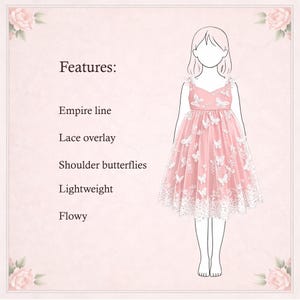 Patrón de costura para vestido de mariposa en PDF, corte imperio, para niñas de 6 meses a 10 años imagen 3