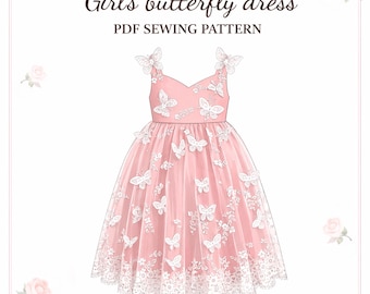 Butterfly Dress Sewing Pattern PDF, Empire Waist, Girls 6 Months-10 Years