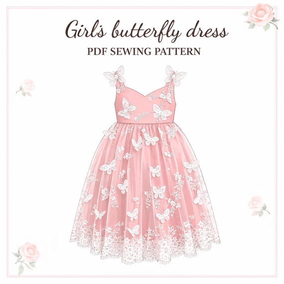 Butterfly Dress Sewing Pattern PDF, Empire Waist, Girls 6 Months-10 Years