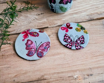 Boho coasters, Round fabric coasters, Hand-made drink coasters, Well absorbent fabric coasters with butterfly design