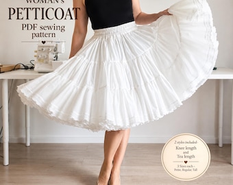 Women's Puffy Petticoat PDF Sewing Pattern, Knee, Tea Length Underskirt (Digital Download)