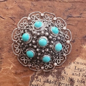 Silver Chinese Turquoise Brooch