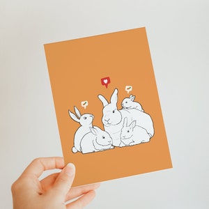 Famiglia di coniglietti - Biglietto A6 per la famiglia di mamma e papà - Biglietto carino per la festa del papà - Interno vuoto - Illustrazione di un coniglio - Padre - Neonato - Genitore - Madre