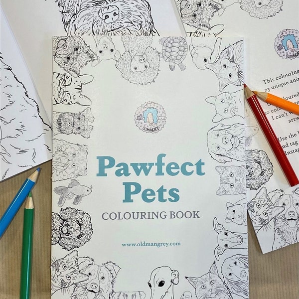 Pawfect Pets Animal Colouring / Activity Book and Pack of 6 Pencils - For Kids or Adults - mindful - creative - gift - stocking filler