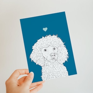 Cartão Poodle A6 - cartão para amantes de cães - em branco por dentro - fofo - cartão de felicitações - artista independente - para ele ou ela - cachorro de brinquedo