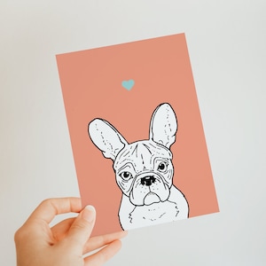 Carte Frenchie A6 - carte pour les amoureux des chiens - intérieur vierge - mignonne - carte de voeux - bouledogue français - artiste indépendant