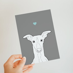 Carte Whippet A6 - carte pour les amoureux des chiens - vierge à l'intérieur - mignonne - carte de voeux - chien - chiot - lévrier - artiste indépendant