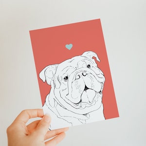 Britische Bulldogge A6 Karte - Karte für Hunde Freunde - innen leer - Grußkarte - Künstler - für Sie oder Ihn - zu jedem Anlass