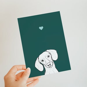Carte A6 teckel miniature - intérieur vierge - carte de voeux - jolie carte pour les amoureux des chiens - teckel - chien saucisse - artiste indépendant