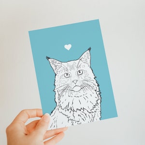 Maine Coon Cat A6 Card - blank inside - cute kitty - long haired - card for cat lovers - kitten - moggie - independent artist - any occasion