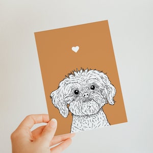 Shih Tzu Dog A6 Card - carte pour les amoureux des chiens - intérieur vierge - dessin de chien mignon - carte de voeux - chien - chiot - carte orange