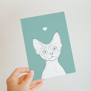Carte Devon Rex A6 Cute Cat - intérieur vierge - jolie carte pour les amoureux des chats - chaton - moggie - carte bleue - toutes les occasions