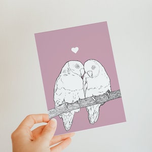 Lovebirds A6 Card - rosa - carina cartolina d'amore - simpatici uccellini - ti amo - per mia moglie - per mio marito - vuoto all'interno - qualsiasi occasione - dolce