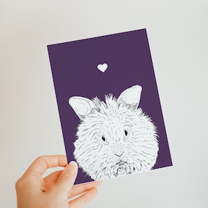 Lionhead Rabbit A6-kaart - schattige blanco kaart - kaart schattig konijntje - voor konijnenliefhebbers - dierenliefhebber - paarse kaart - elke gelegenheid - konijn tekenen