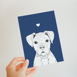 Carte Boxer Dog A6 - carte pour les amoureux des chiens - intérieur vierge - mignon - carte de voeux - chien - chiot - carte bleu marine