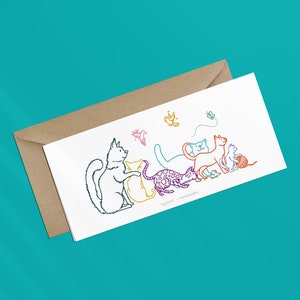 Jolie carte de paysage de chat « Moggies » - vierge à l'intérieur - carte pour les amoureux des chats - chaton - Moggie - Bengale - Maine coon - pour toutes les occasions