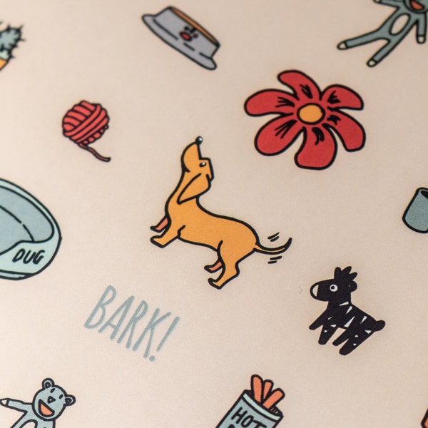 Mini Dachshund Wrapping Paper (pack of 3 sheets) - birthday paper gift wrap - cute packaging - dog - puppy - sausage dog - baby - quality