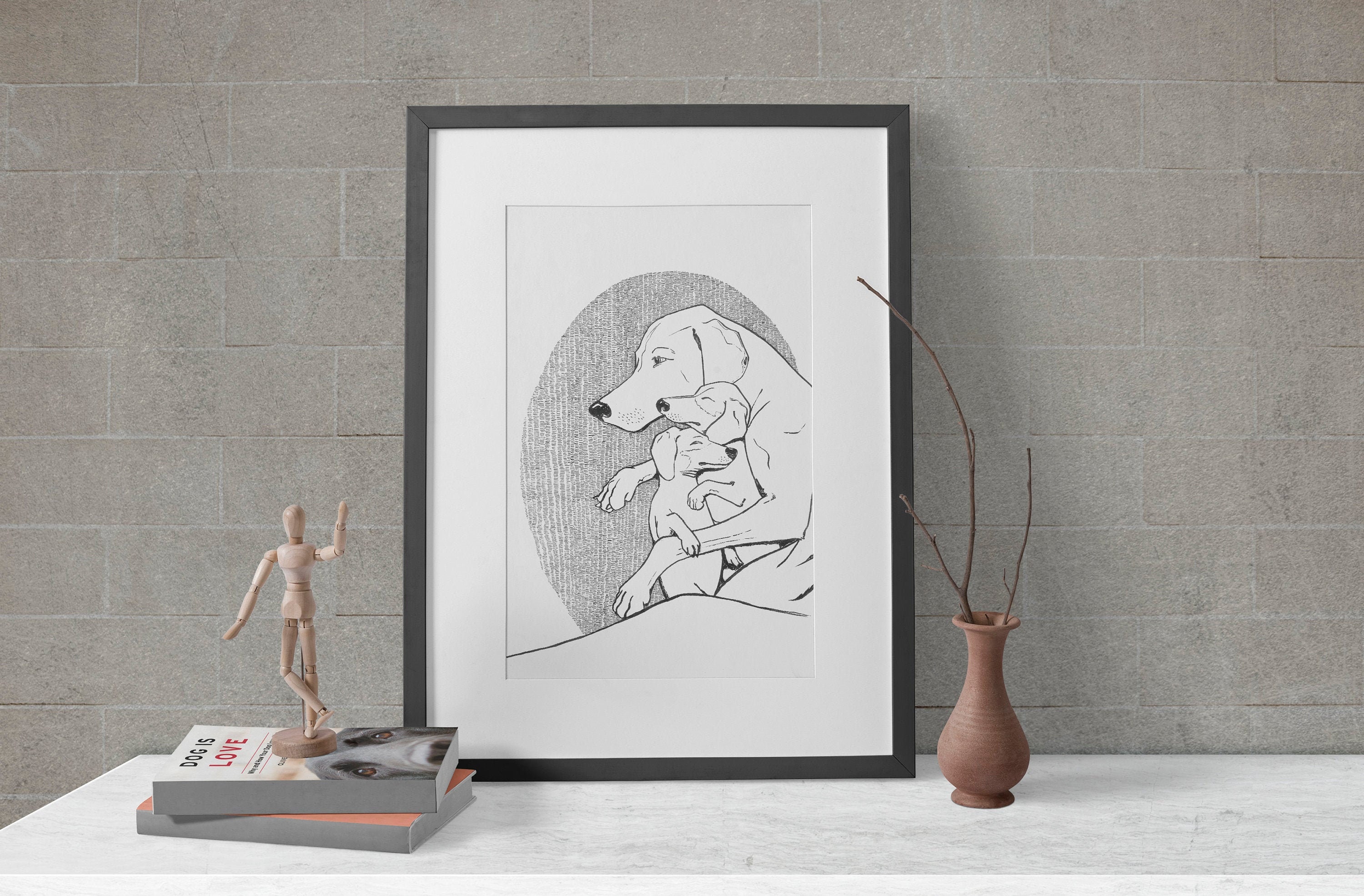 Weimaraner and Miniature Dachshunds limited edition A4 print | Etsy