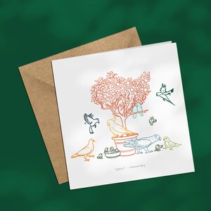 Cute 'Birdies' Square Card - large bird themed card - blank inside - for bird lovers - illustrated pet card - any occasion - bird watcher