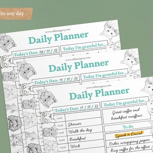 Day at a Glance Printable Planner Digital Download Undated Cute Animal ...