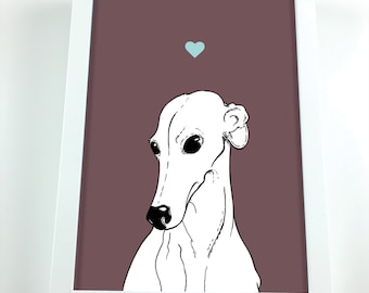Greyhound Dog A4 Print - gift for dog lovers - cute illustration - whippet - greyhound - puppy - print - art work - wall art - pet - animal