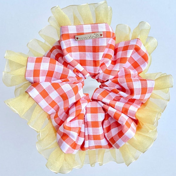 Oversized Orange and Yellow Gingham Scrunchie