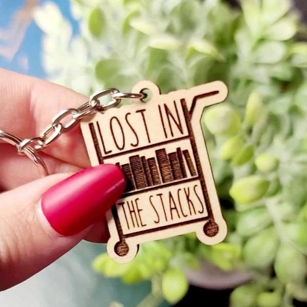 Lost in the Stacks, Librarian Keychain, Librarian Gift, Book Keychain, Book Accessories, Book Club Gifts, Book Girl, Book Key Charms