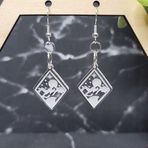 Mountains Earrings, Cottagecore Earrings, Camping Gifts, Engraved Earrings, Moon Earrings, Wanderlust Gift, Mountain Dangle, Nature Jewelry