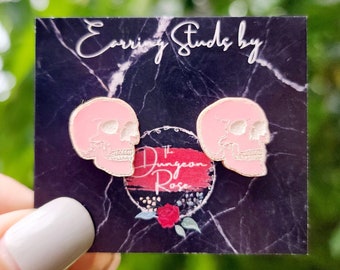 Pastel Goth Skull Stud Earrings, Wood Skull Earrings, Goth Stud Earrings, Skull Jewelry, Skull Accessories, Halloween Earrings