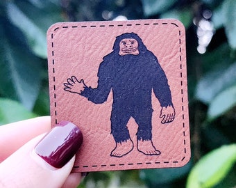 Smaller Iron On Leatherette Bigfoot Patch, Cryptid Patch, Engraved Patch, Bigfoot Gift for Weirdos, Bigfoot Art, Cryptid Art, Cryptid Core