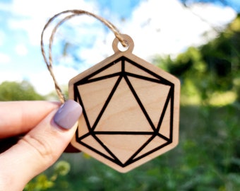 D20 Ornament, Wooden Ornament, Geek Ornament, Nerd Ornament, Funny Ornament, Engraved Ornament, RPG Gamer Gift, Dice Ornament