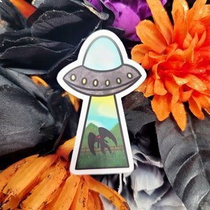 Mothman Alien Abduction Sticker, Mothman Art, Alien Ship Sticker, UFO Sticker, UFO Abducting Cow, WV Cryptid, Cryptid Core, Cryptozoologist