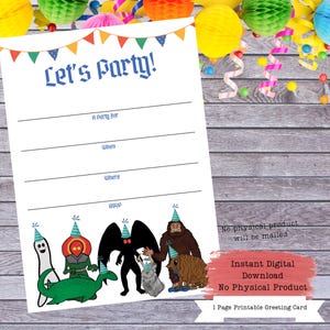 Cryptid Birthday Invitation, Party Invite, Cryptid Cards, Printable Cards, Cryptid Gift, Cryptid Art, Cryptid Core, Weird Cards