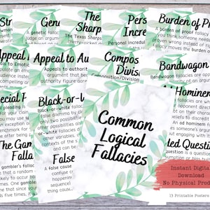 Logical Fallacies Printable Poster Set, Fallacies Posters, Debate Coach, Debate Posters, Public Speaking Posters, Writing Teacher