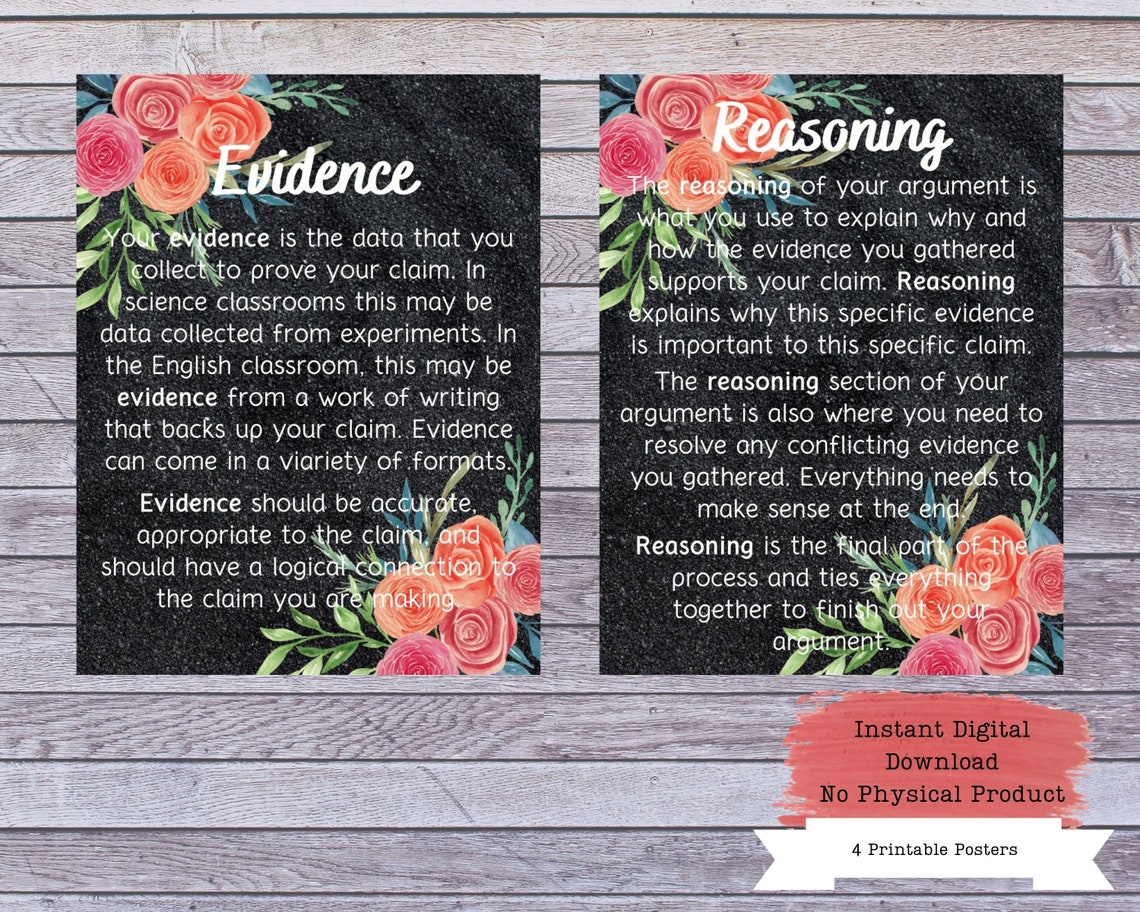Claim Evidence Reasoning Classroom Posters, Essay Writing Posters ...