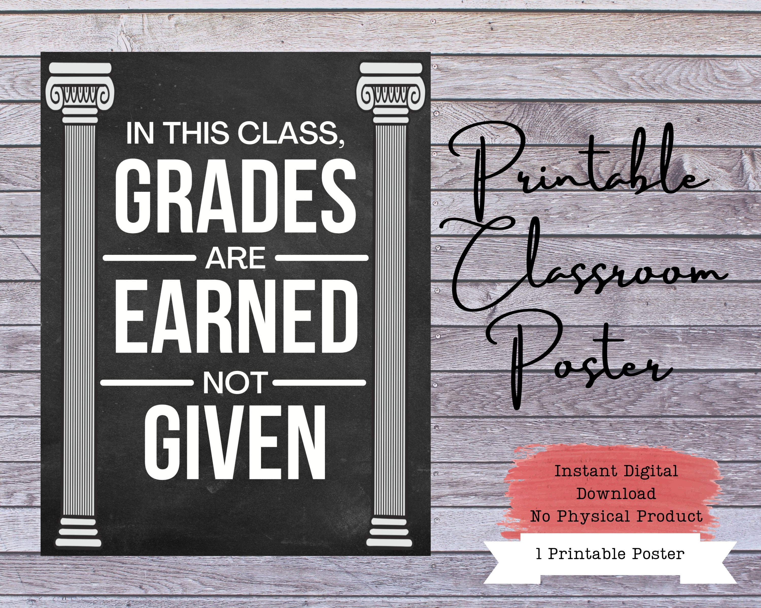 Grades Are Earned Classroom Poster, Teacher Poster, Classroom Decor ...