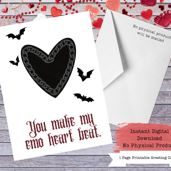 Printable Emo Valentines Day Card, Skull Valentine Card, Skull Card, Goth Valentines Day Card, Printable Gothic Valentine, Dark Valentine