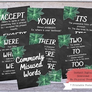 Printable Poster Set, English Posters, Classroom Decor, Grammar Poster, English Teacher, English Classroom, Reading Teacher, Words Poster