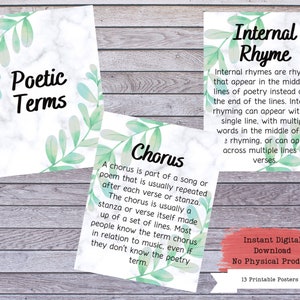Poetry Terms Printable Poster Set, Literary Devices, Literature Poster ...