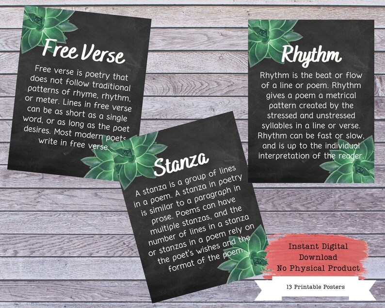 Poetry Terms Printable Poster Set, Literary Devices, Literature Poster ...